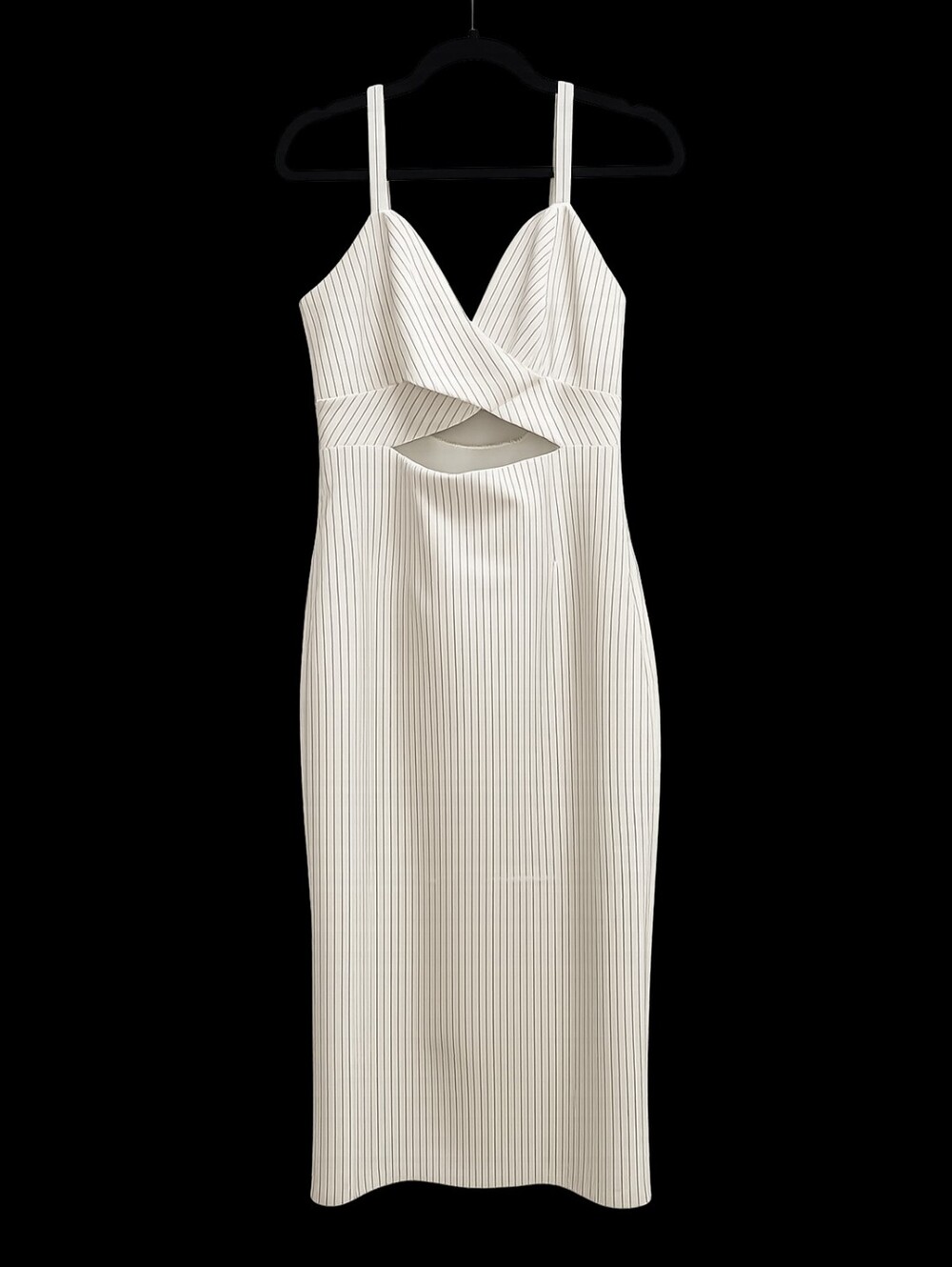 Express White Pinstripe Cutout Midi Dress